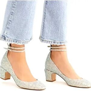 Free People Lana Luxe Glitter Iridescent Double Ankle-Strap Pumps